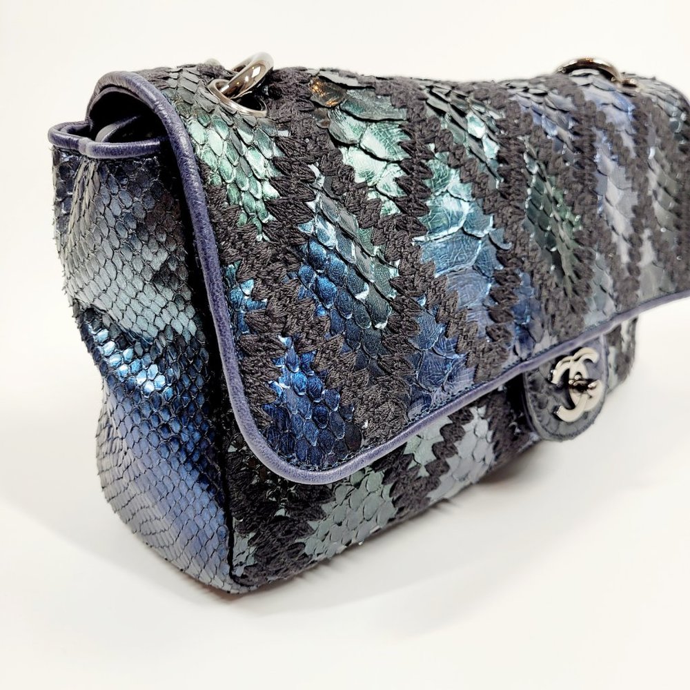 Chanel Python Flap Bag Crochet Stitch Navy Blue - Picture 7 of 14